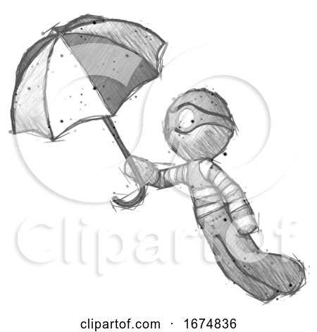Sketch Thief Man Flying with Umbrella by Leo Blanchette