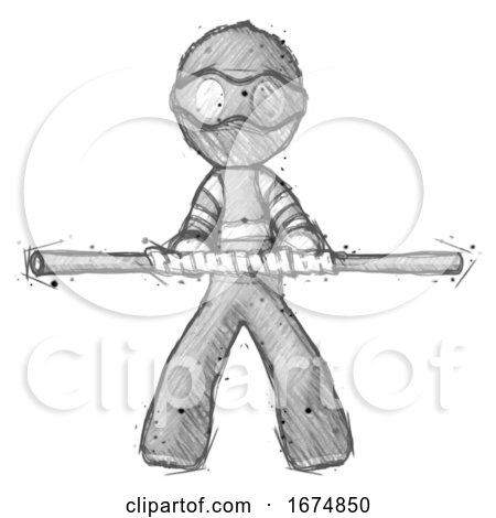 Sketch Thief Man Bo Staff Kung Fu Defense Pose by Leo Blanchette