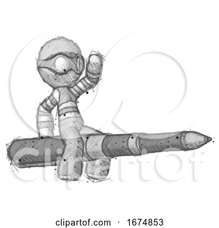 Sketch Thief Man Riding a Pen like a Giant Rocket by Leo Blanchette