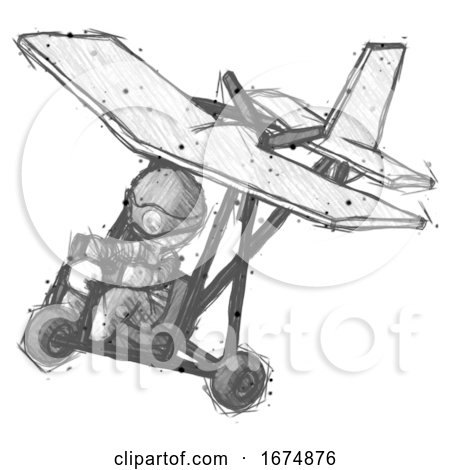 Sketch Thief Man in Ultralight Aircraft Top Side View by Leo Blanchette