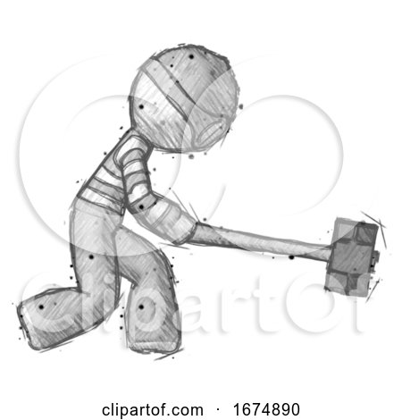 Sketch Thief Man Hitting with Sledgehammer, or Smashing Something by Leo Blanchette