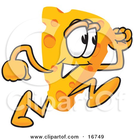 Clipart Picture of a Wedge of Orange Swiss Cheese Mascot Cartoon Character Running Fast by Mascot Junction