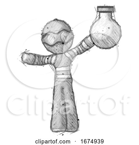 Sketch Thief Man Holding Large Round Flask or Beaker by Leo Blanchette