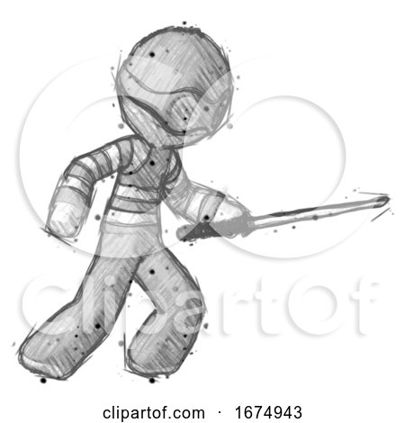 Sketch Thief Man Stabbing with Ninja Sword Katana by Leo Blanchette