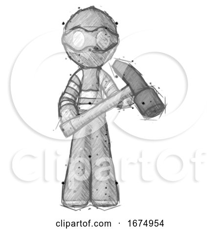 Sketch Thief Man Holding Hammer Ready to Work by Leo Blanchette