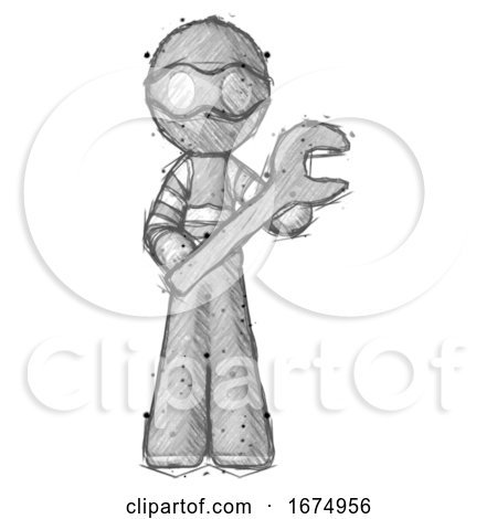 Sketch Thief Man Holding Large Wrench with Both Hands by Leo Blanchette