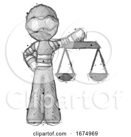 Sketch Thief Man Holding Scales of Justice by Leo Blanchette