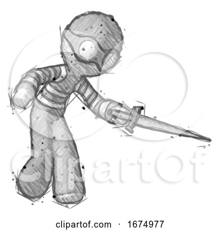Sketch Thief Man Sword Pose Stabbing or Jabbing by Leo Blanchette