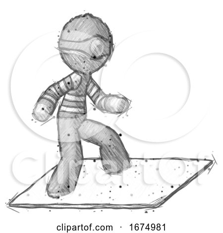 Sketch Thief Man on Postage Envelope Surfing by Leo Blanchette