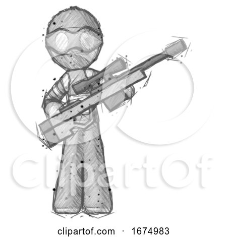 Sketch Thief Man Holding Sniper Rifle Gun by Leo Blanchette