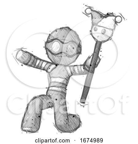 Sketch Thief Man Holding Jester Staff Posing Charismatically by Leo Blanchette
