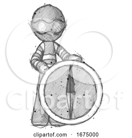 Sketch Thief Man Standing Beside Large Compass by Leo Blanchette
