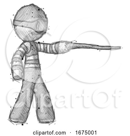 Sketch Thief Man Pointing with Hiking Stick by Leo Blanchette