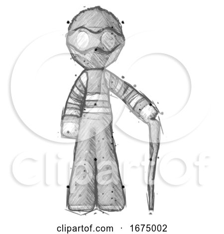 Sketch Thief Man Standing with Hiking Stick by Leo Blanchette