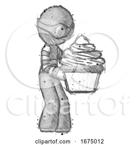 Sketch Thief Man Holding Large Cupcake Ready to Eat or Serve by Leo Blanchette