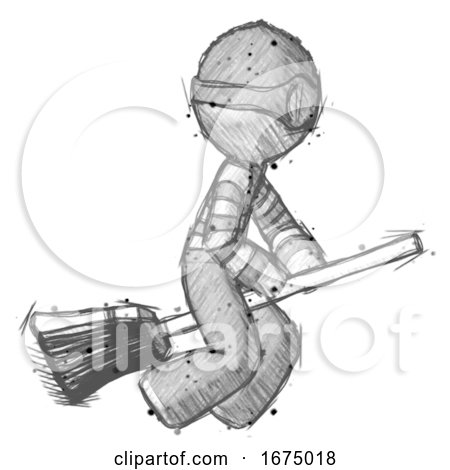 Sketch Thief Man Flying on Broom by Leo Blanchette