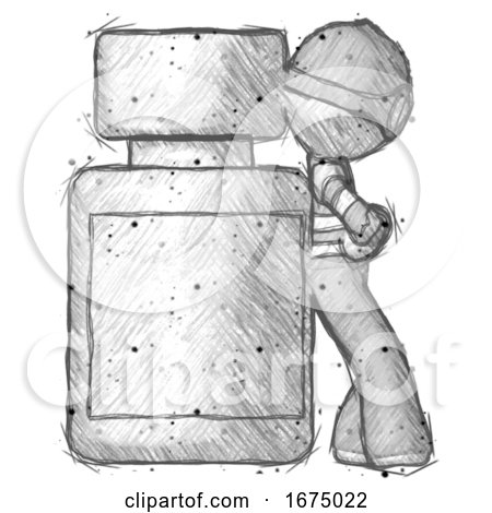 Sketch Thief Man Leaning Against Large Medicine Bottle by Leo Blanchette
