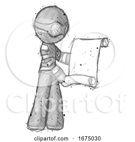 Sketch Thief Man Holding Blueprints or Scroll by Leo Blanchette
