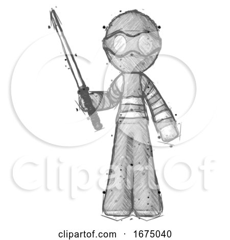 Sketch Thief Man Standing up with Ninja Sword Katana by Leo Blanchette
