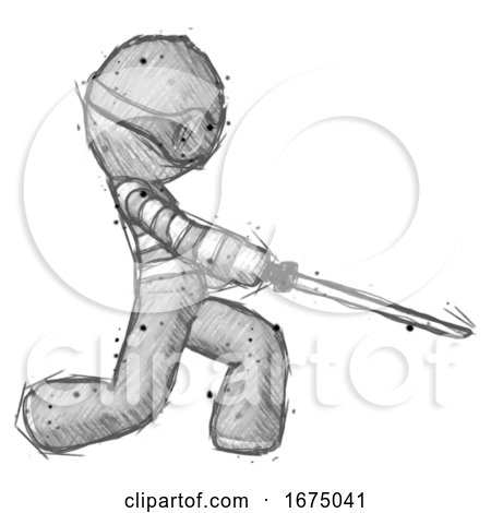 Sketch Thief Man with Ninja Sword Katana Slicing or Striking Something by Leo Blanchette