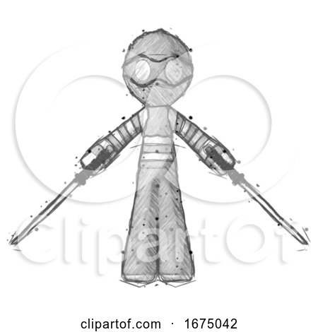 Sketch Thief Man Posing with Two Ninja Sword Katanas by Leo Blanchette