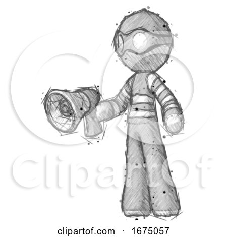 Sketch Thief Man Holding Megaphone Bullhorn Facing Right by Leo Blanchette