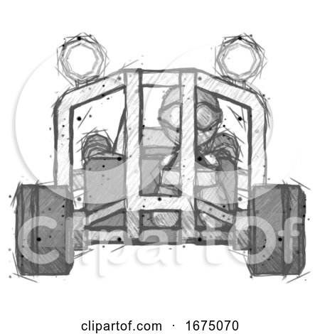 Sketch Thief Man Riding Sports Buggy Front View by Leo Blanchette
