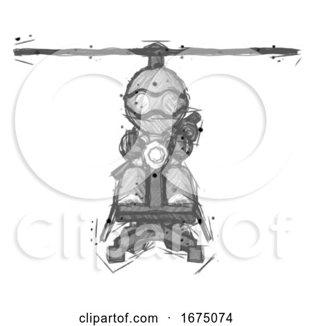 Sketch Thief Man Flying in Gyrocopter Front View by Leo Blanchette