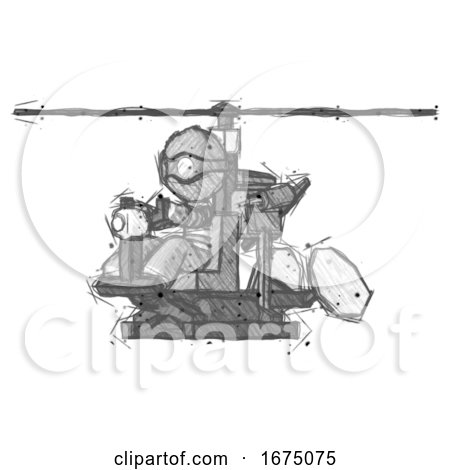 Sketch Thief Man Flying in Gyrocopter Front Side Angle View by Leo Blanchette