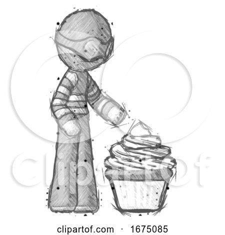 Sketch Thief Man with Giant Cupcake Dessert by Leo Blanchette