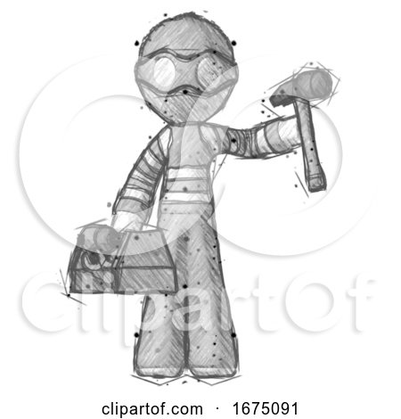 Sketch Thief Man Holding Tools and Toolchest Ready to Work by Leo Blanchette
