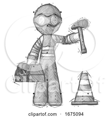 Sketch Thief Man Under Construction Concept, Traffic Cone and Tools by Leo Blanchette