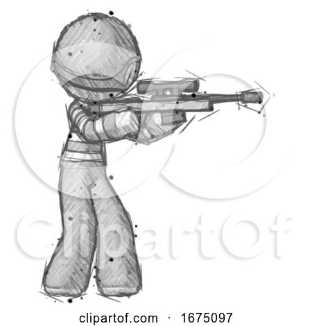 Sketch Thief Man Shooting Sniper Rifle by Leo Blanchette