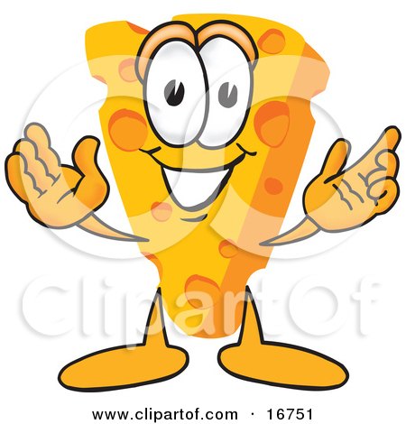 Clipart Picture of a Wedge of Orange Swiss Cheese Mascot Cartoon Character With Welcoming Open Arms by Mascot Junction