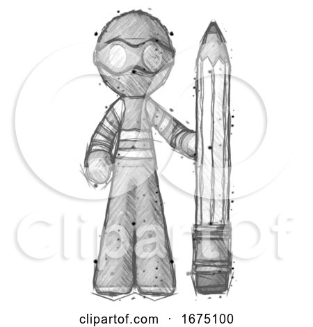 Sketch Thief Man with Large Pencil Standing Ready to Write by Leo Blanchette