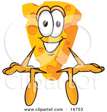 Clipart Picture of a Wedge of Orange Swiss Cheese Mascot Cartoon Character Seated by Mascot Junction