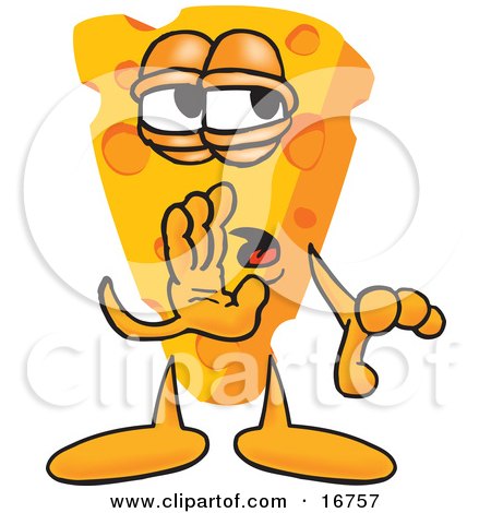 Clipart Picture of a Wedge of Orange Swiss Cheese Mascot Cartoon Character Whispering a Secret by Mascot Junction