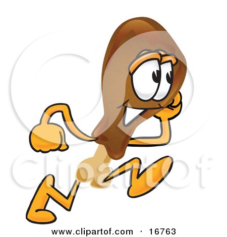 Clipart Picture of a Chicken Drumstick Mascot Cartoon Character Running by Mascot Junction