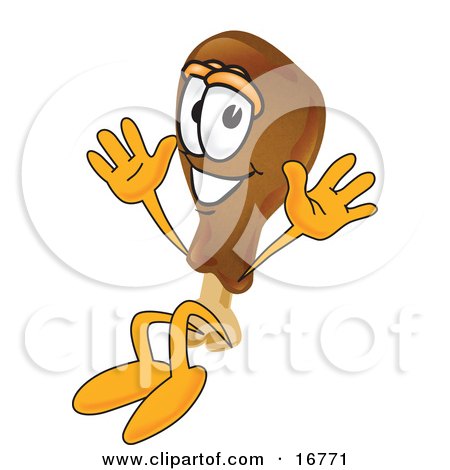 Clipart Picture of a Chicken Drumstick Mascot Cartoon Character Jumping by Mascot Junction
