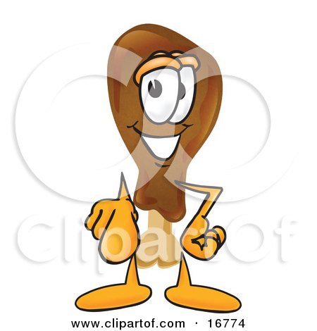 Clipart Picture of a Chicken Drumstick Mascot Cartoon Character Pointing at the Viewer by Mascot Junction