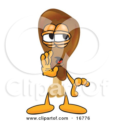 Clipart Picture of a Chicken Drumstick Mascot Cartoon Character Whispering and Gossiping by Mascot Junction