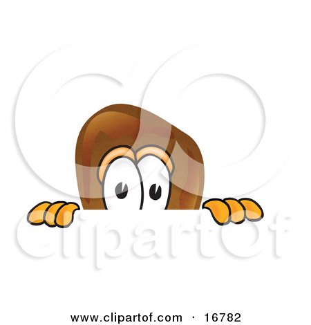 Clipart Picture of a Chicken Drumstick Mascot Cartoon Character Peeking Over a Surface by Mascot Junction