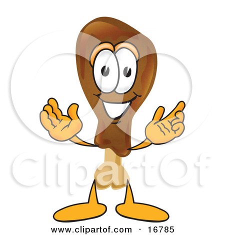 Clipart Picture of a Chicken Drumstick Mascot Cartoon Character With Welcoming Open Arms by Mascot Junction