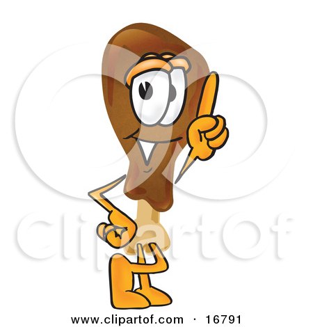 Clipart Picture of a Chicken Drumstick Mascot Cartoon Character Pointing Upwards by Toons4Biz