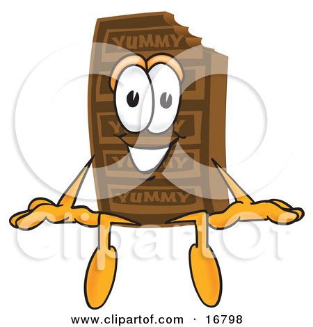Clipart Picture of a Chocolate Candy Bar Mascot Cartoon Character Sitting by Mascot Junction