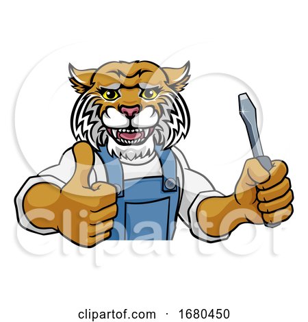 Wildcat Electrician Handyman Holding Screwdriver by AtStockIllustration