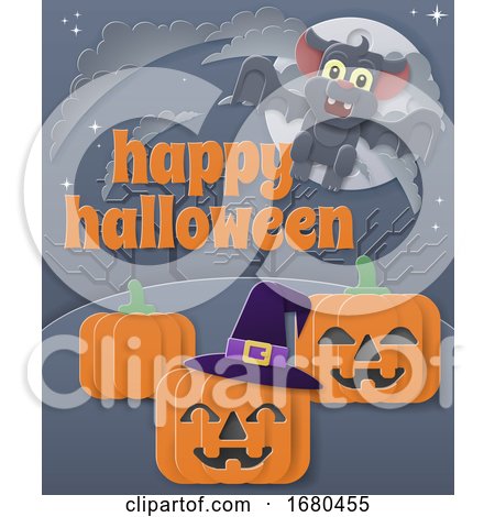Happy Halloween Vampire Bat Pumpkin Background by AtStockIllustration