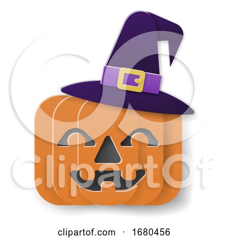 Halloween Witch Hat Pumpkin in Paper Craft Style by AtStockIllustration