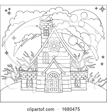 Halloween Haunted House Cartoon Scene by AtStockIllustration