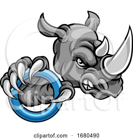 Tough Rhino Monster Mascot with a Ringette by AtStockIllustration